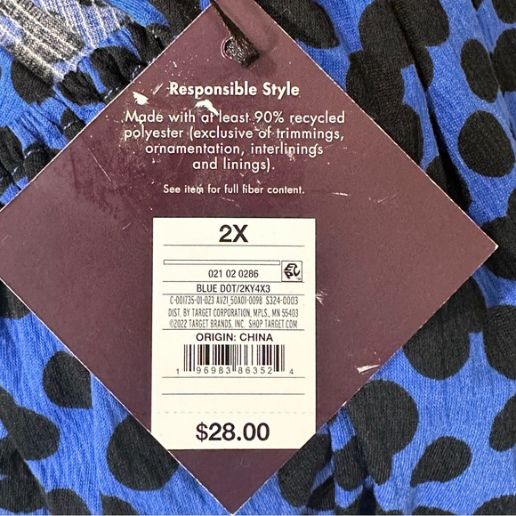 Ava & Viv Vibrant Blue& Black Polka Dot Knot Front Sweetheart Blouse Plus Size - Picture 9 of 10